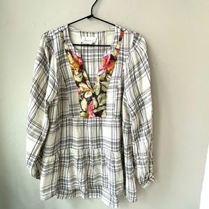 ♥️ANTHROPOLOGIE DARLENE WINDOW PANE PEASANT BLOUSE M
